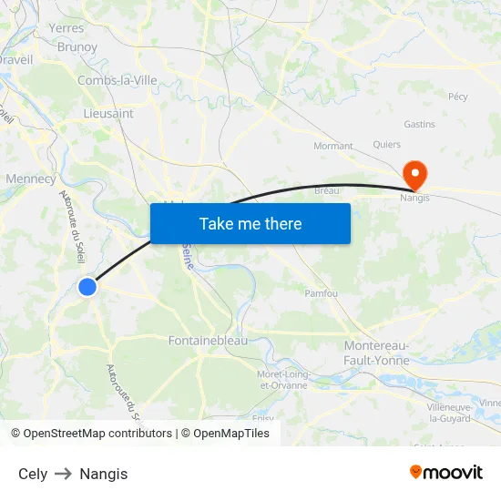 Cely to Nangis map