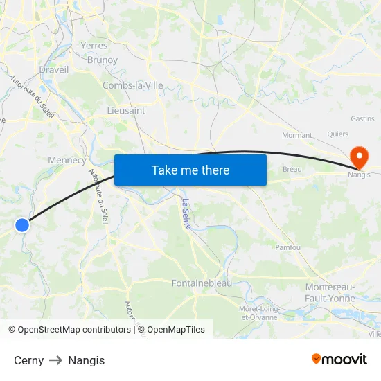 Cerny to Nangis map