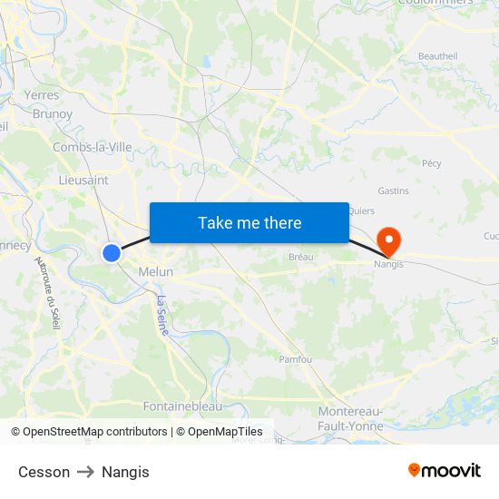 Cesson to Nangis map