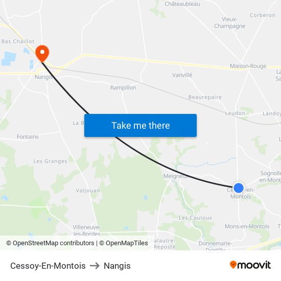 Cessoy-En-Montois to Nangis map