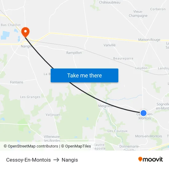 Cessoy-En-Montois to Nangis map