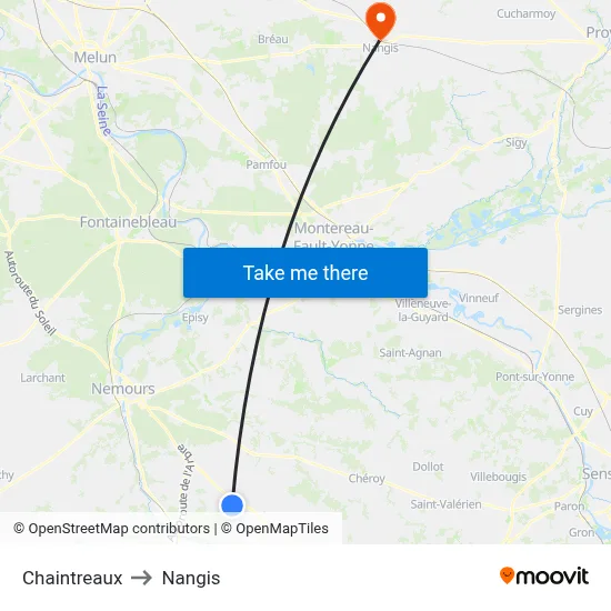 Chaintreaux to Nangis map