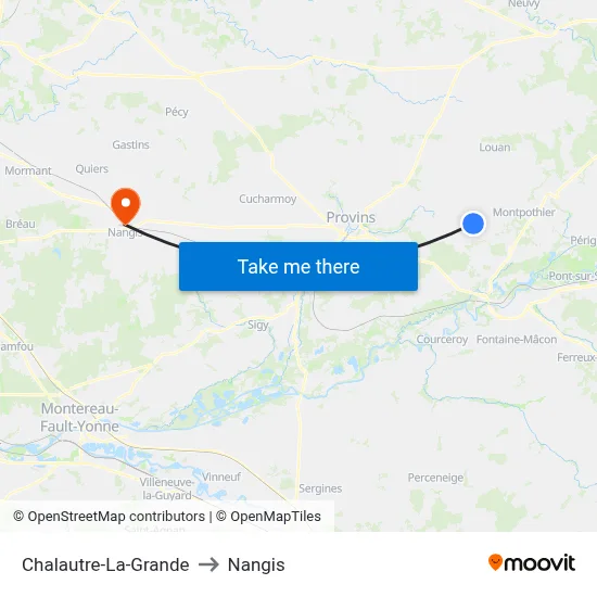 Chalautre-La-Grande to Nangis map