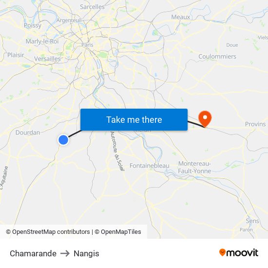 Chamarande to Nangis map