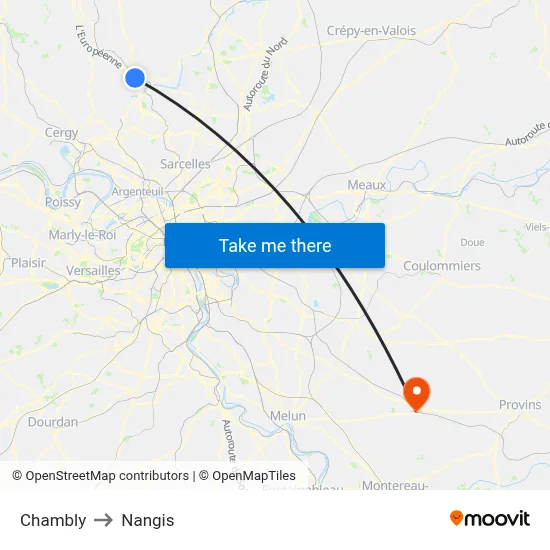 Chambly to Nangis map