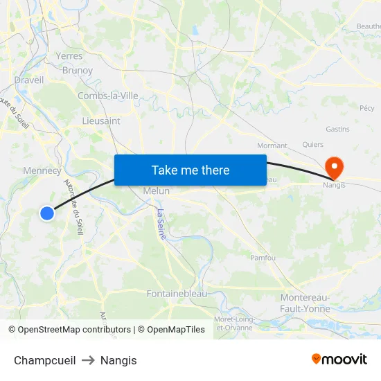 Champcueil to Nangis map
