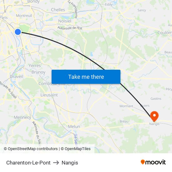 Charenton-Le-Pont to Nangis map