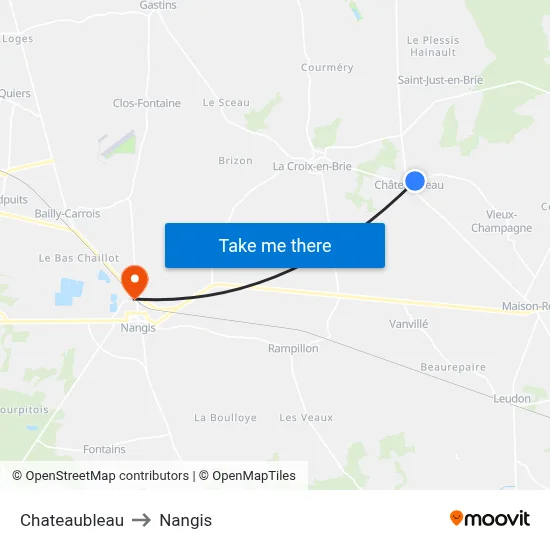 Chateaubleau to Nangis map