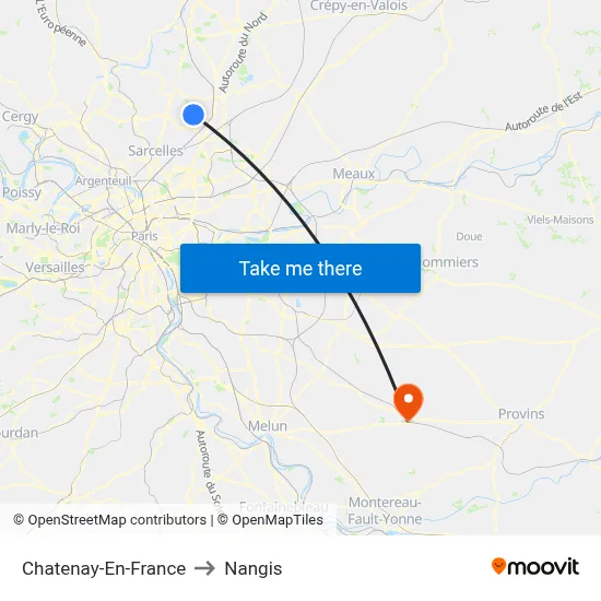 Chatenay-En-France to Nangis map