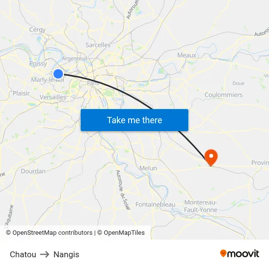 Chatou to Nangis map