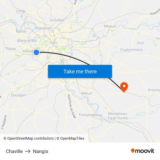 Chaville to Nangis map