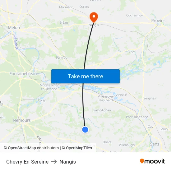 Chevry-En-Sereine to Nangis map