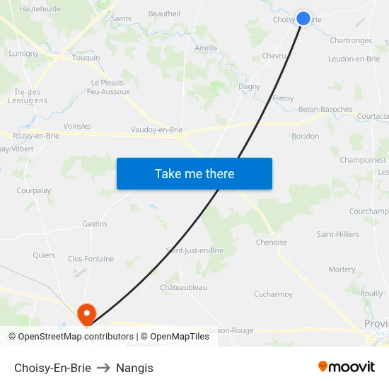 Choisy-En-Brie to Nangis map