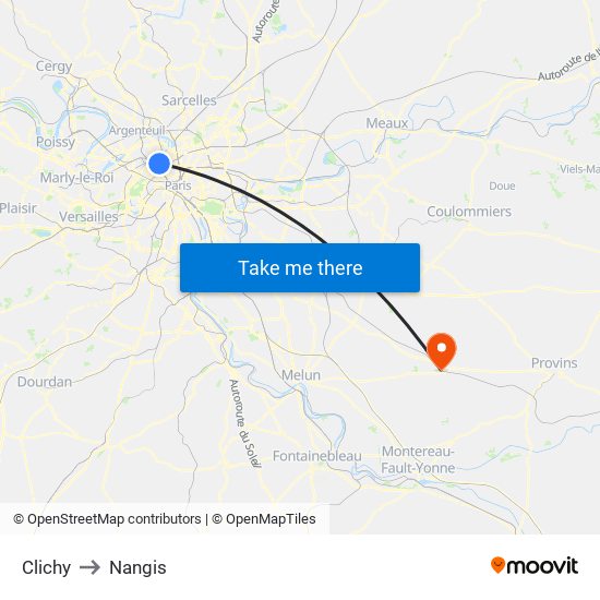 Clichy to Nangis map