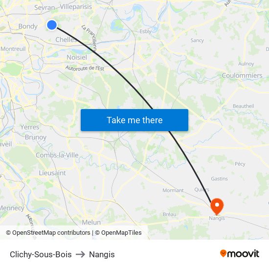 Clichy-Sous-Bois to Nangis map