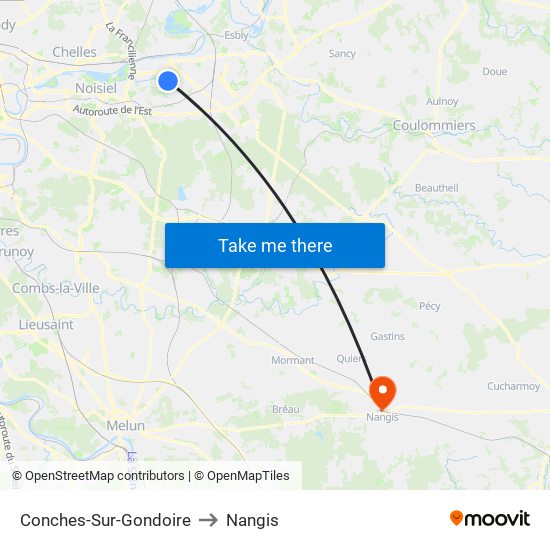 Conches-Sur-Gondoire to Nangis map