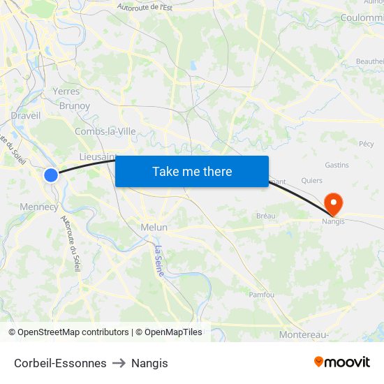 Corbeil-Essonnes to Nangis map
