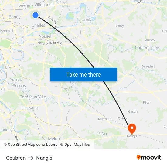 Coubron to Nangis map