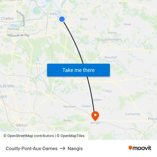 Couilly-Pont-Aux-Dames to Nangis map
