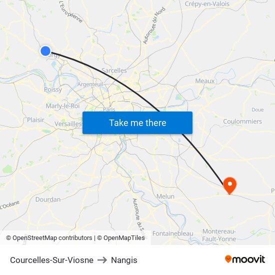 Courcelles-Sur-Viosne to Nangis map