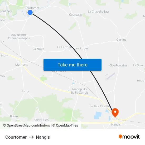 Courtomer to Nangis map