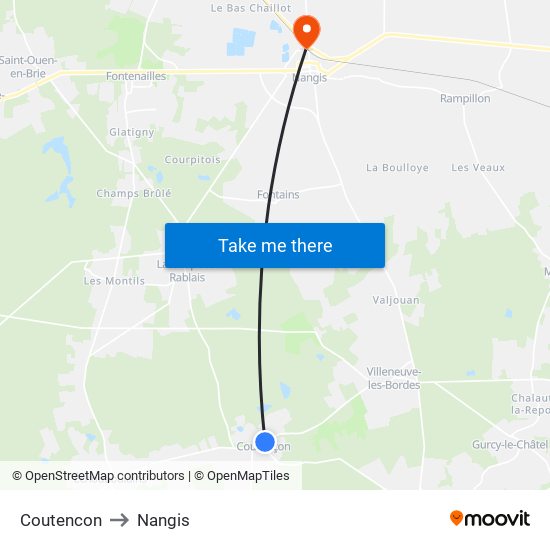 Coutencon to Nangis map