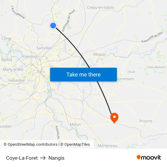 Coye-La-Foret to Nangis map
