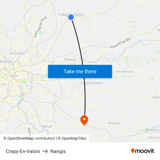 Crepy-En-Valois to Nangis map