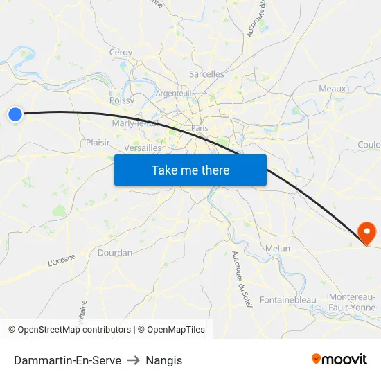 Dammartin-En-Serve to Nangis map