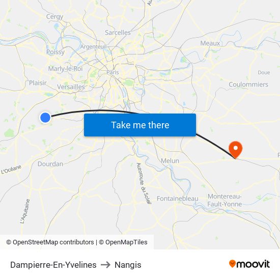 Dampierre-En-Yvelines to Nangis map