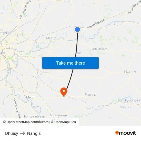 Dhuisy to Nangis map