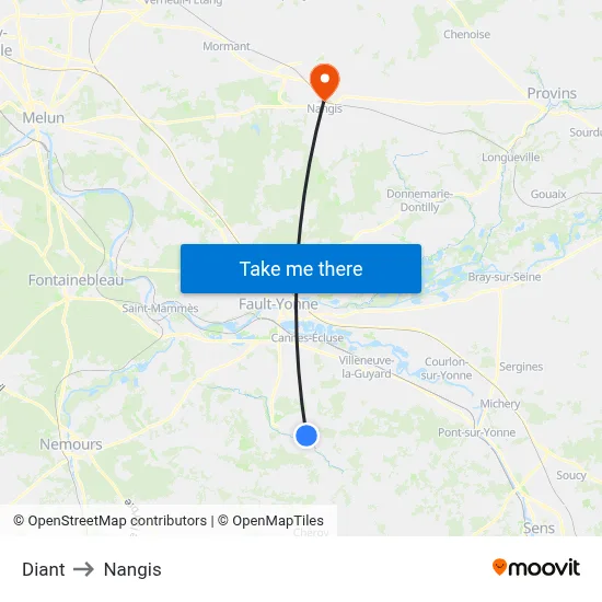 Diant to Nangis map
