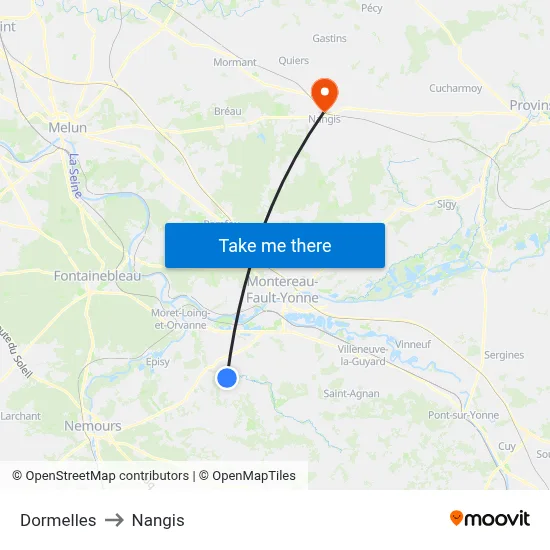 Dormelles to Nangis map