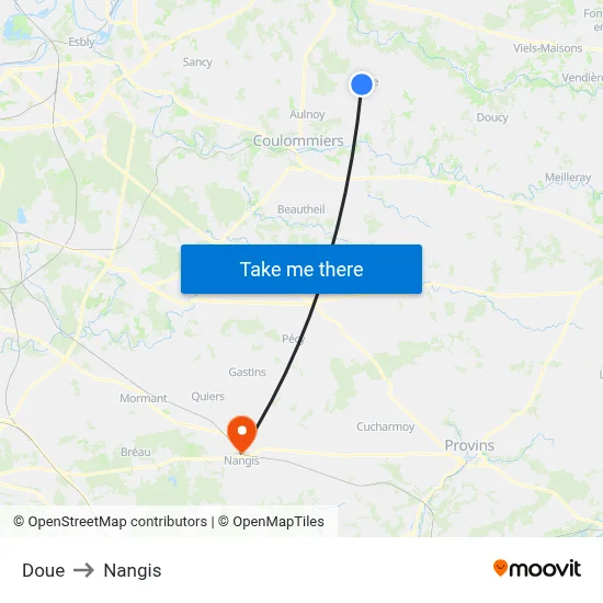 Doue to Nangis map
