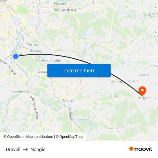 Draveil to Nangis map
