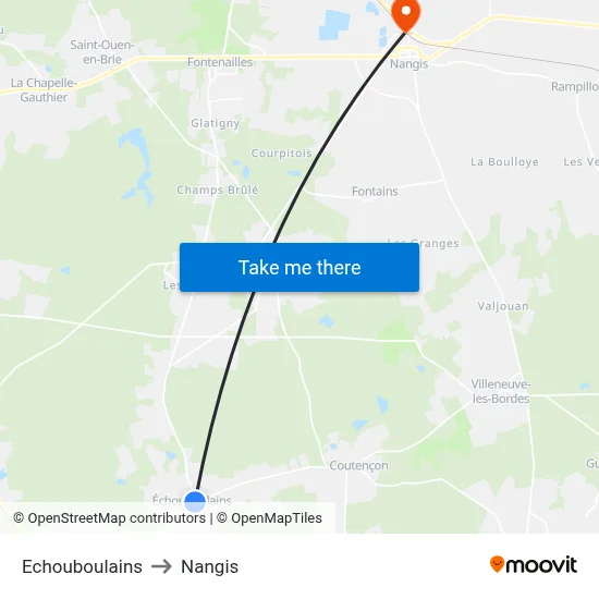 Echouboulains to Nangis map