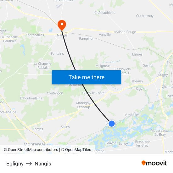 Egligny to Nangis map