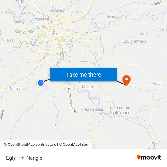 Egly to Nangis map