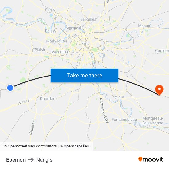 Epernon to Nangis map