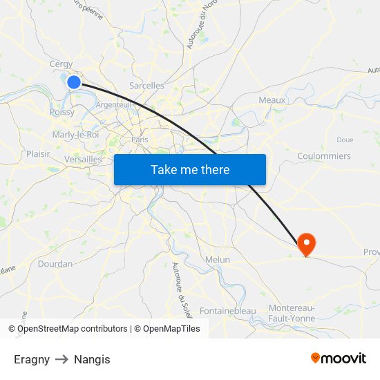 Eragny to Nangis map
