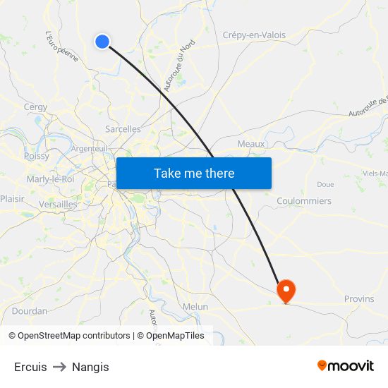 Ercuis to Nangis map