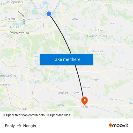 Esbly to Nangis map