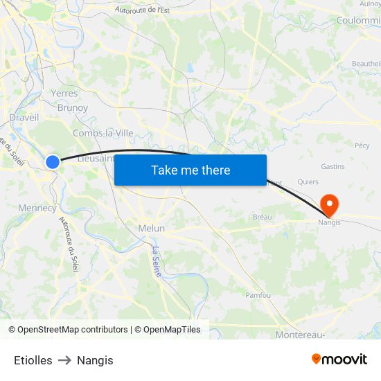 Etiolles to Nangis map