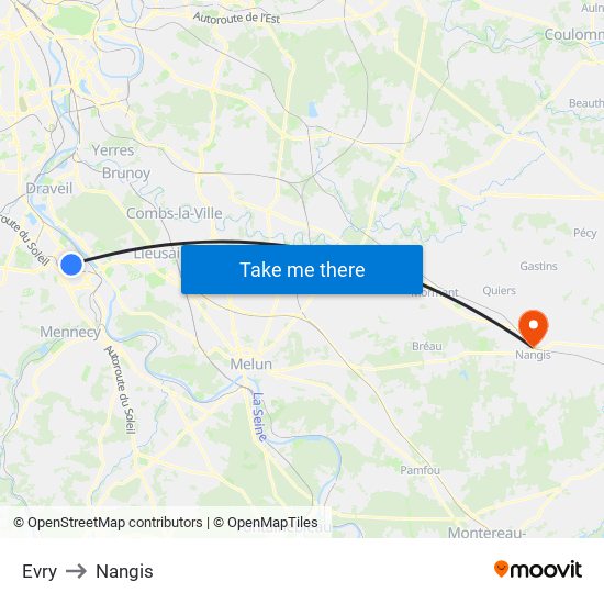 Evry to Nangis map
