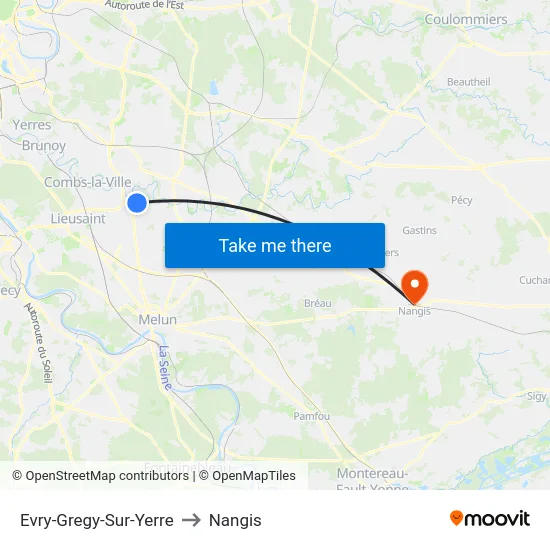 Evry-Gregy-Sur-Yerre to Nangis map