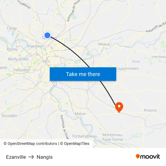 Ezanville to Nangis map