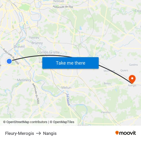 Fleury-Merogis to Nangis map