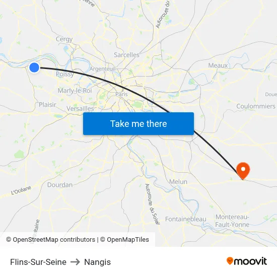 Flins-Sur-Seine to Nangis map