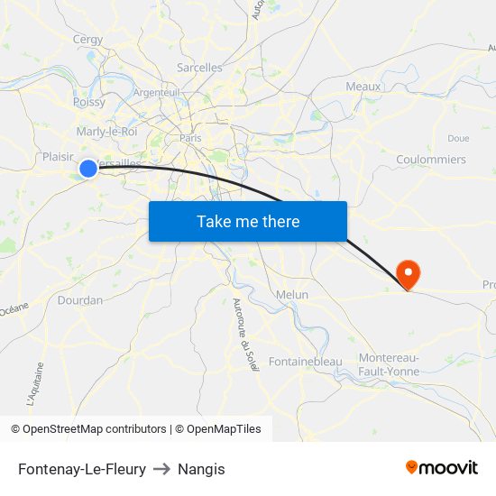 Fontenay-Le-Fleury to Nangis map