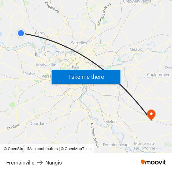 Fremainville to Nangis map